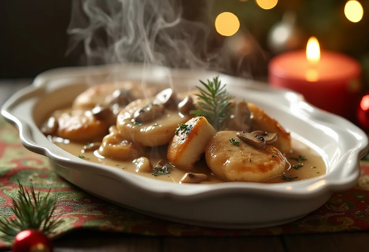 chapon crème champignons